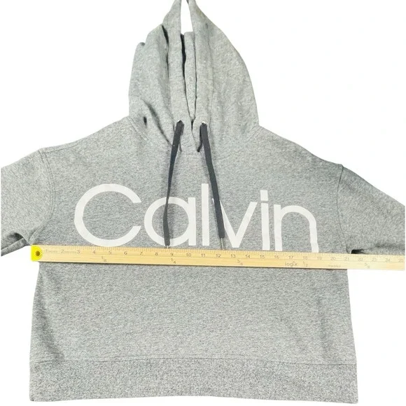 Calvin Klein Performance Hoodie Gray Logo Lightly Cropped Pullover Womens XS Fun - Picture 7 of 7